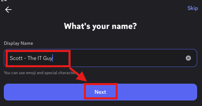 Discord display name screen
