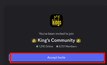 King's Community Discord Accept Invite screen