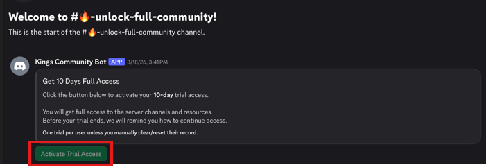 Activate Trial Access button in Discord